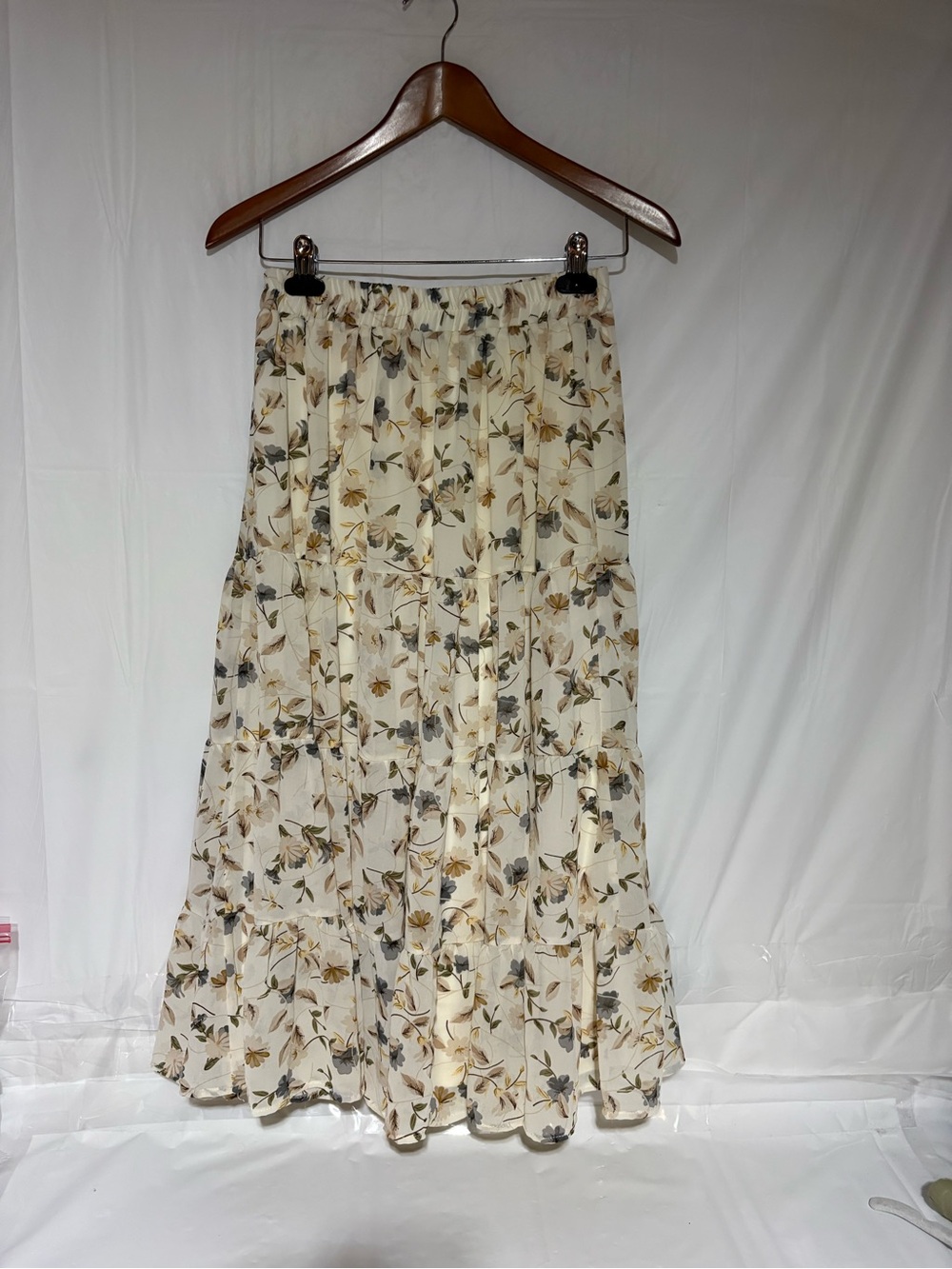 Hayden Cream Floral Tiered Maxi Skirt